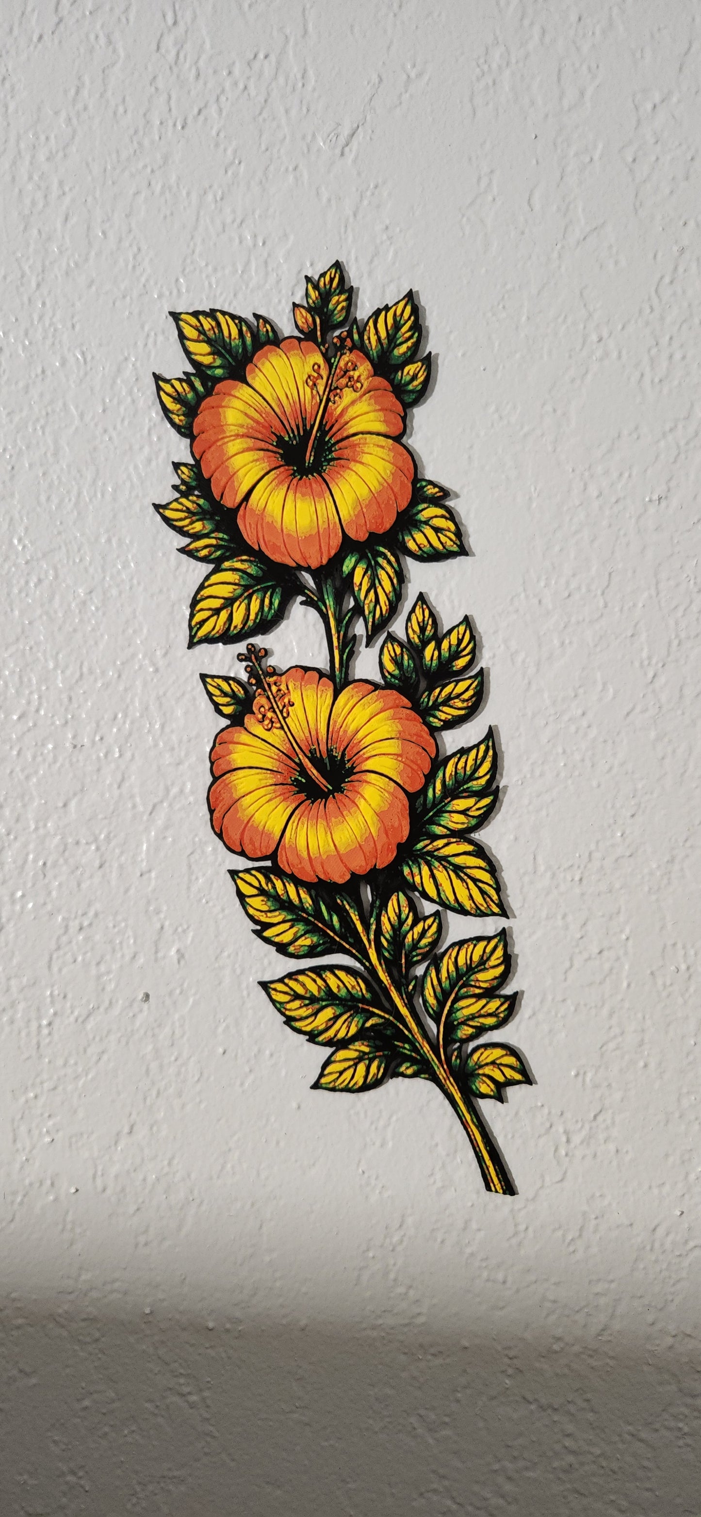 Orange Hibiscus 3D printed Wall Decor 4x12 inches Set Left and Right