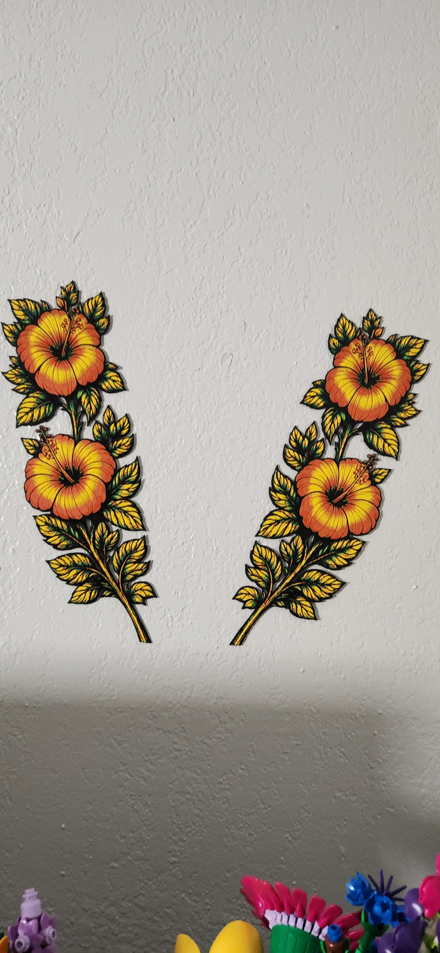 Orange Hibiscus 3D printed Wall Decor 4x12 inches Set Left and Right