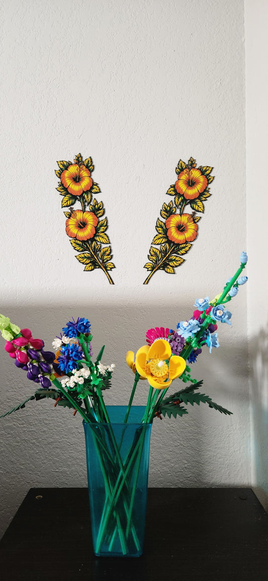 Orange Hibiscus 3D printed Wall Decor 4x12 inches Set Left and Right