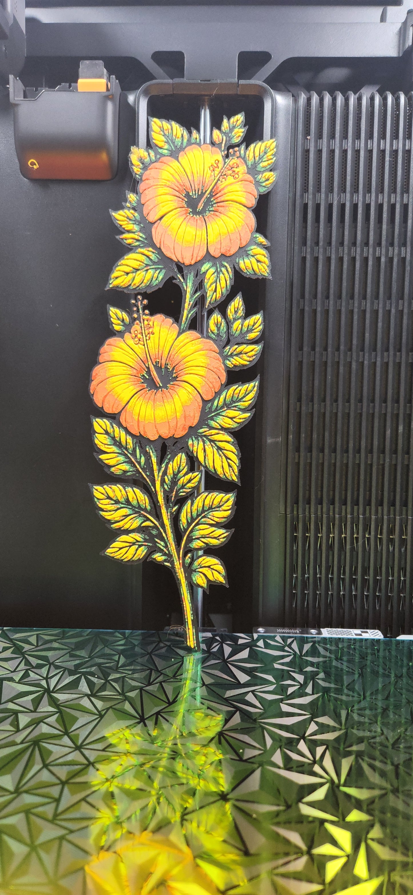 Orange Hibiscus 3D printed Wall Decor 4x12 inches Set Left and Right