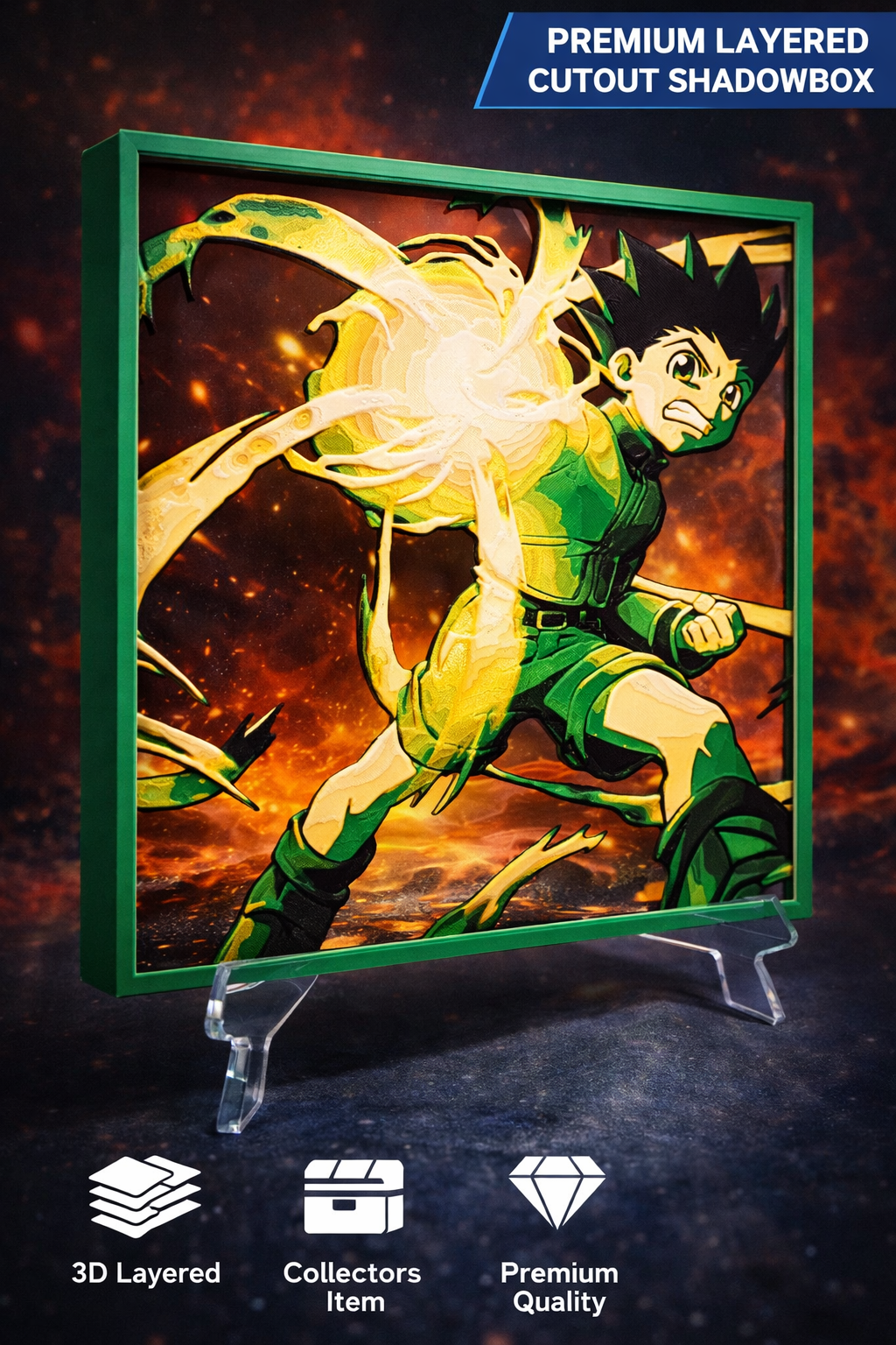 Gon Hunter x Hunter inspired 3D Printed Wall Art with Frame 200x200mm