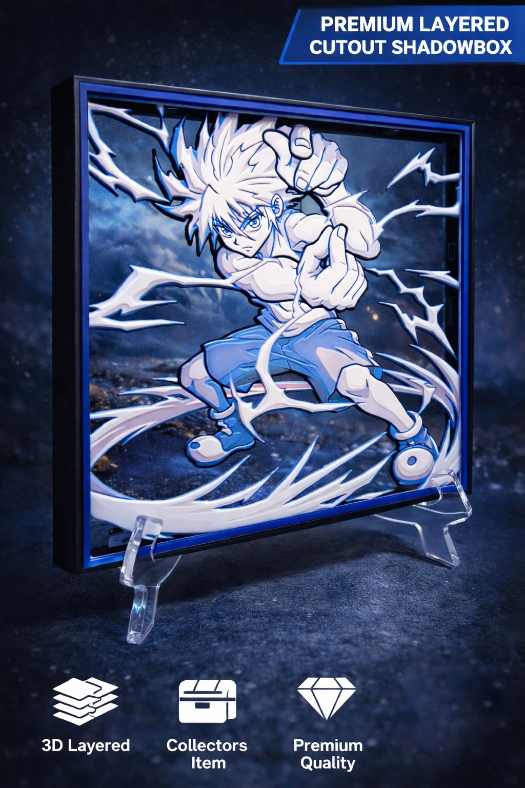 Hunter x Hunter Killua Inspired 3D Hueforge Art Prints 200x200mm with Frame